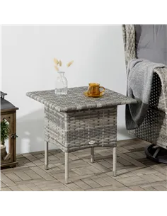 Outsunny Rattan Side Table, Outdoor Coffee Table with Plastic Board Under the Full Woven Table Top for Patio, Garden, Balcony, M 2