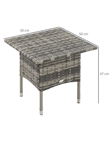 Outsunny Rattan Side Table, Outdoor Coffee Table with Plastic Board Under the Full Woven Table Top for Patio, Garden, Balcony, M