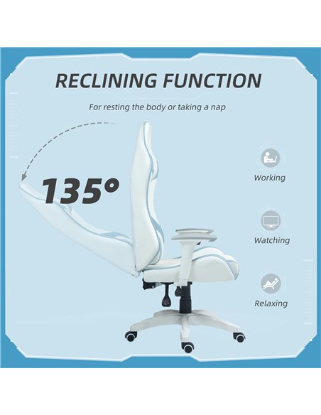 HOMCOM Faux Leather Colour Block Gaming Chair, with 135° Reclining Back - Blue/White