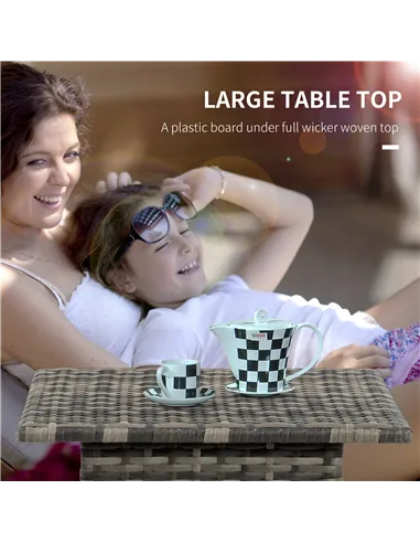 Outsunny Rattan Side Table, Outdoor Coffee Table with Plastic Board Under the Full Woven Table Top for Patio, Garden, Balcony, M