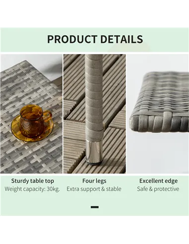 Outsunny Rattan Side Table, Outdoor Coffee Table with Plastic Board Under the Full Woven Table Top for Patio, Garden, Balcony, M