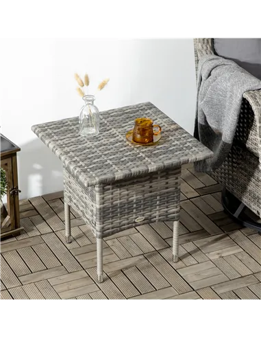 Outsunny Rattan Side Table, Outdoor Coffee Table with Plastic Board Under the Full Woven Table Top for Patio, Garden, Balcony, M