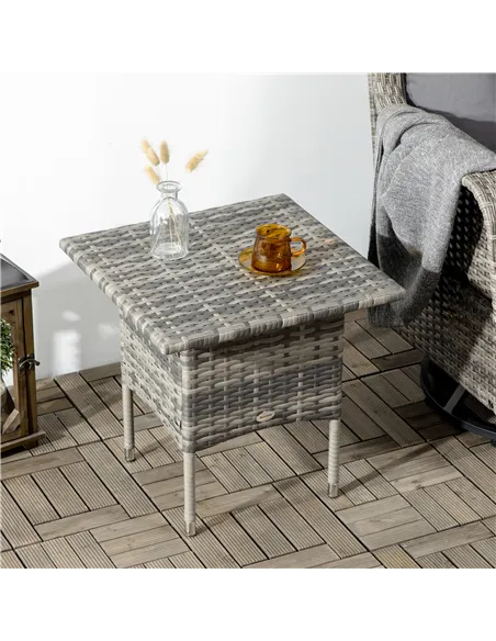 Outsunny Rattan Side Table, Outdoor Coffee Table with Plastic Board Under the Full Woven Table Top for Patio, Garden, Balcony, M