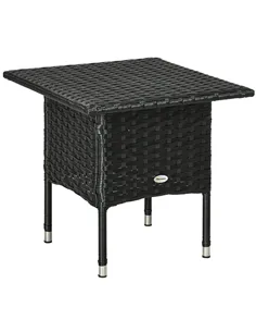 Outsunny Rattan Side Table, Outdoor Coffee Table with Plastic Board Under the Full Woven Table Top for Patio, Garden, Balcony, B