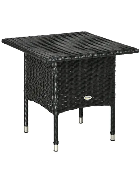 Outsunny Rattan Side Table, Outdoor Coffee Table with Plastic Board Under the Full Woven Table Top for Patio, Garden, Balcony, B