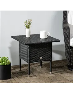 Outsunny Rattan Side Table, Outdoor Coffee Table with Plastic Board Under the Full Woven Table Top for Patio, Garden, Balcony, B 2