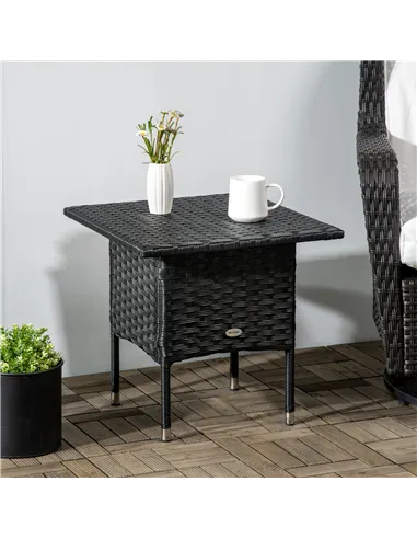 Outsunny Rattan Side Table, Outdoor Coffee Table with Plastic Board Under the Full Woven Table Top for Patio, Garden, Balcony, B