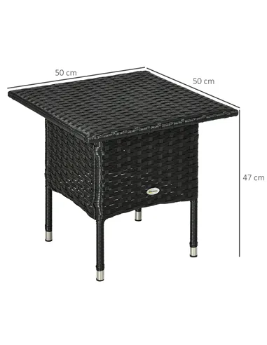 Outsunny Rattan Side Table, Outdoor Coffee Table with Plastic Board Under the Full Woven Table Top for Patio, Garden, Balcony, B