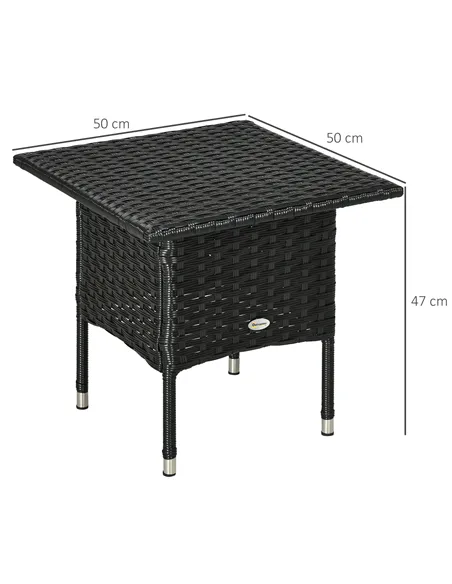 Outsunny Rattan Side Table, Outdoor Coffee Table with Plastic Board Under the Full Woven Table Top for Patio, Garden, Balcony, B