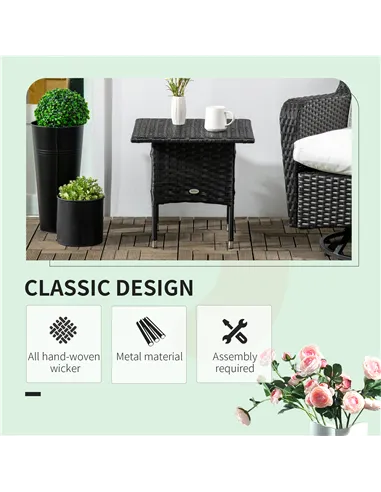 Outsunny Rattan Side Table, Outdoor Coffee Table with Plastic Board Under the Full Woven Table Top for Patio, Garden, Balcony, B