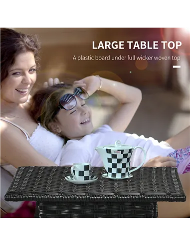 Outsunny Rattan Side Table, Outdoor Coffee Table with Plastic Board Under the Full Woven Table Top for Patio, Garden, Balcony, B