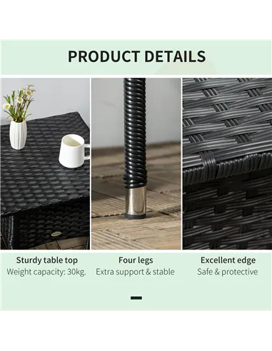 Outsunny Rattan Side Table, Outdoor Coffee Table with Plastic Board Under the Full Woven Table Top for Patio, Garden, Balcony, B