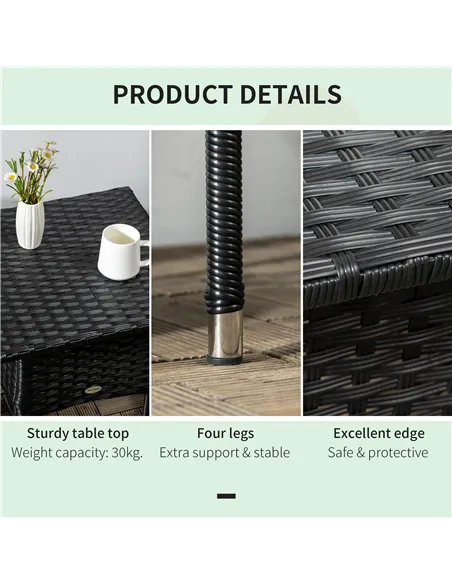 Outsunny Rattan Side Table, Outdoor Coffee Table with Plastic Board Under the Full Woven Table Top for Patio, Garden, Balcony, B