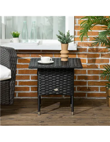 Outsunny Rattan Side Table, Outdoor Coffee Table with Plastic Board Under the Full Woven Table Top for Patio, Garden, Balcony, B
