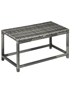Outsunny Outdoor Coffee Table, Garden PE Rattan Side Table with Plastic Board Under the Full Woven Table Top and Rectangular Fra