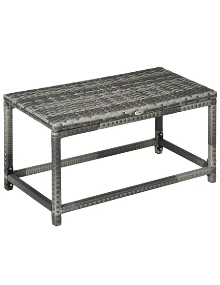 Outsunny Outdoor Coffee Table, Garden PE Rattan Side Table with Plastic Board Under the Full Woven Table Top and Rectangular Fra