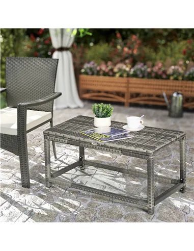Outsunny Outdoor Coffee Table, Garden PE Rattan Side Table with Plastic Board Under the Full Woven Table Top and Rectangular Fra