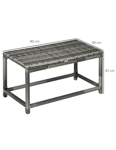 Outsunny Outdoor Coffee Table, Garden PE Rattan Side Table with Plastic Board Under the Full Woven Table Top and Rectangular Fra