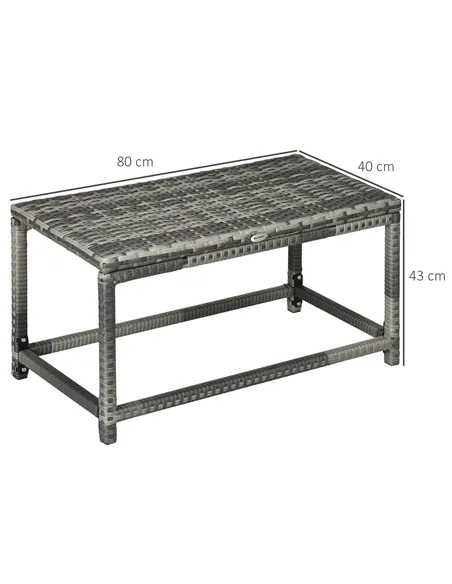 Outsunny Outdoor Coffee Table, Garden PE Rattan Side Table with Plastic Board Under the Full Woven Table Top and Rectangular Fra