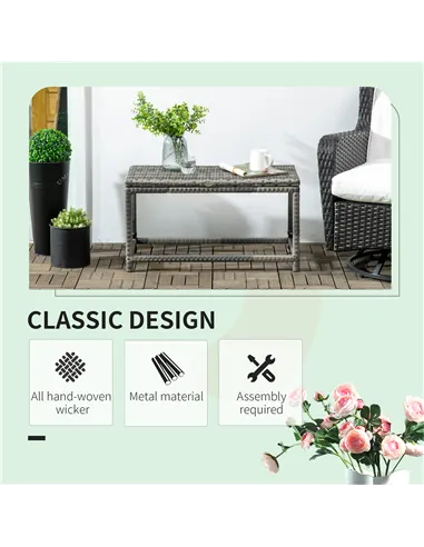 Outsunny Outdoor Coffee Table, Garden PE Rattan Side Table with Plastic Board Under the Full Woven Table Top and Rectangular Fra