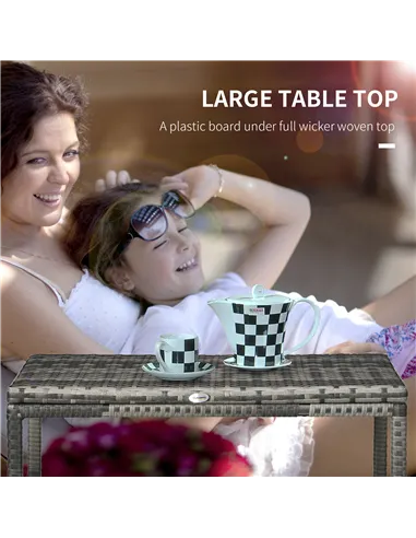 Outsunny Outdoor Coffee Table, Garden PE Rattan Side Table with Plastic Board Under the Full Woven Table Top and Rectangular Fra