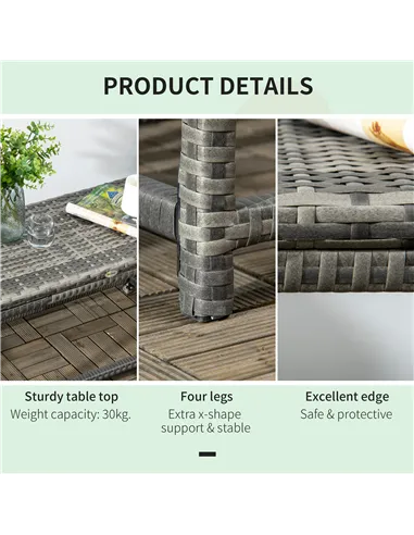 Outsunny Outdoor Coffee Table, Garden PE Rattan Side Table with Plastic Board Under the Full Woven Table Top and Rectangular Fra