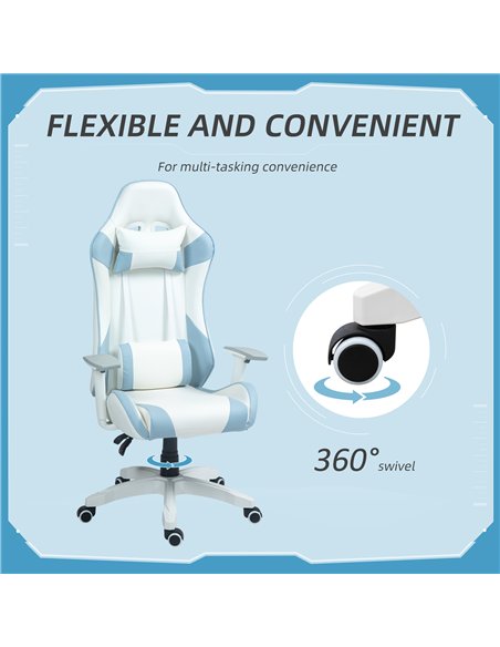 HOMCOM Faux Leather Colour Block Gaming Chair, with 135° Reclining Back - Blue/White