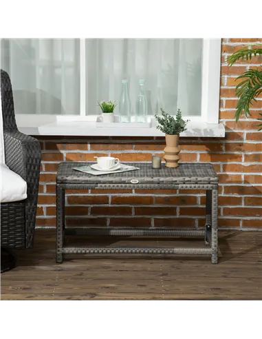 Outsunny Outdoor Coffee Table, Garden PE Rattan Side Table with Plastic Board Under the Full Woven Table Top and Rectangular Fra