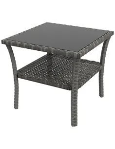 Outsunny Two-tier PE Rattan Square Coffee Table - Grey