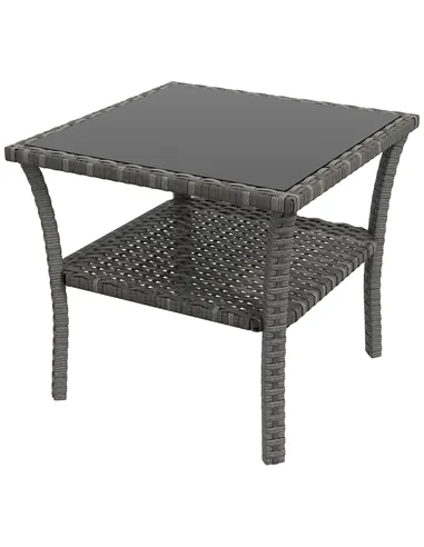 Outsunny Two-tier PE Rattan Square Coffee Table - Grey