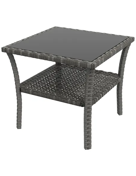 Outsunny Two-tier PE Rattan Square Coffee Table - Grey