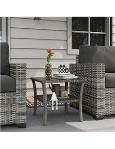 Outsunny Two-tier PE Rattan Square Coffee Table - Grey 2