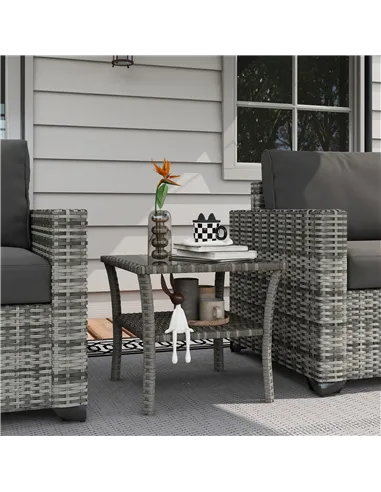 Outsunny Two-tier PE Rattan Square Coffee Table - Grey