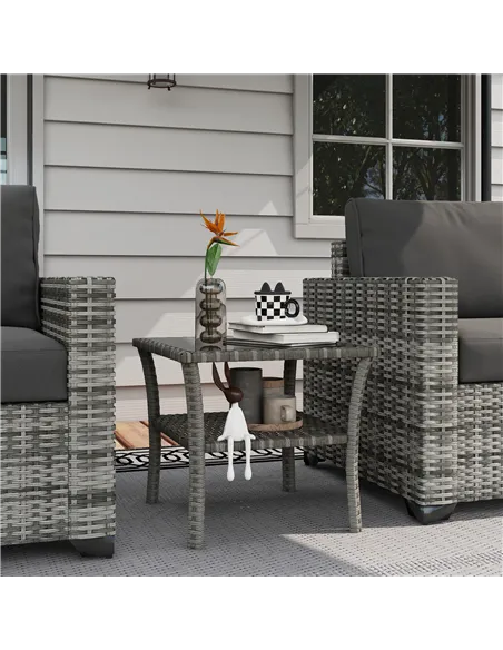 Outsunny Two-tier PE Rattan Square Coffee Table - Grey