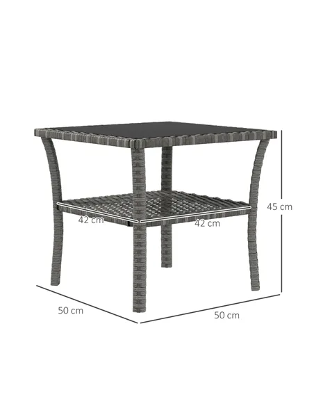 Outsunny Two-tier PE Rattan Square Coffee Table - Grey