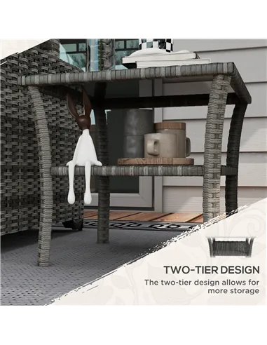 Outsunny Two-tier PE Rattan Square Coffee Table - Grey