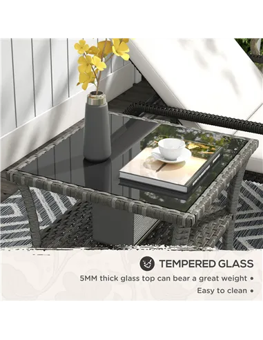 Outsunny Two-tier PE Rattan Square Coffee Table - Grey