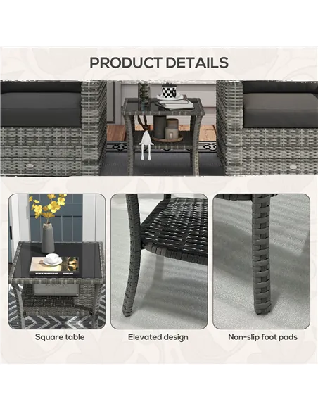 Outsunny Two-tier PE Rattan Square Coffee Table - Grey