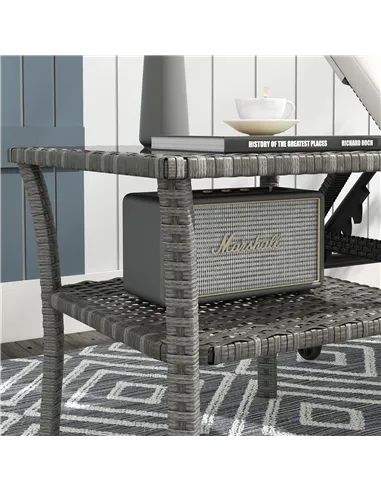 Outsunny Two-tier PE Rattan Square Coffee Table - Grey