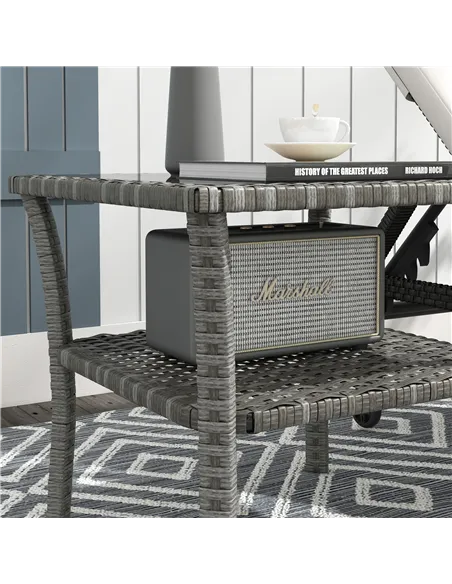 Outsunny Two-tier PE Rattan Square Coffee Table - Grey