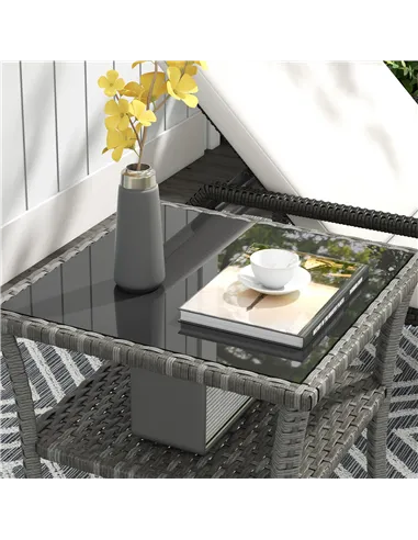 Outsunny Two-tier PE Rattan Square Coffee Table - Grey