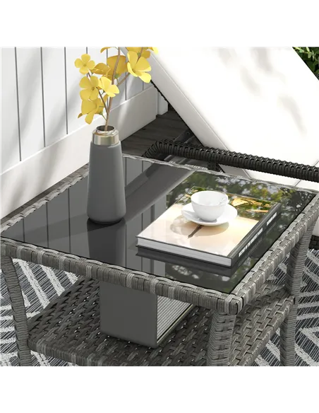 Outsunny Two-tier PE Rattan Square Coffee Table - Grey