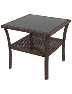 Outsunny Two-tier PE Rattan Square Coffee Table - Brown