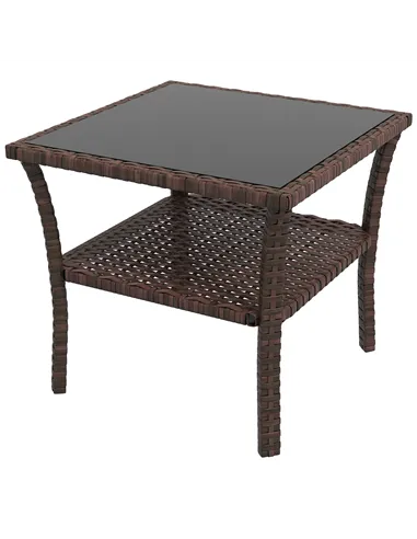 Outsunny Two-tier PE Rattan Square Coffee Table - Brown