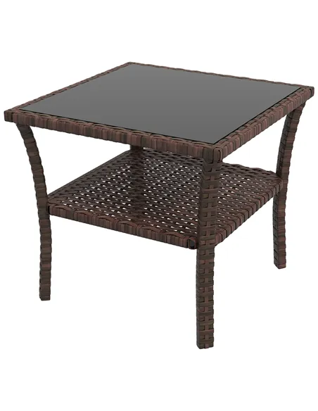 Outsunny Two-tier PE Rattan Square Coffee Table - Brown