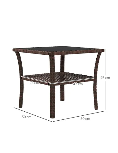 Outsunny Two-tier PE Rattan Square Coffee Table - Brown