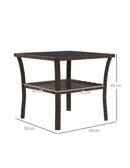 Outsunny Two-tier PE Rattan Square Coffee Table - Brown