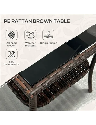 Outsunny Two-tier PE Rattan Square Coffee Table - Brown