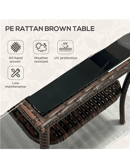 Outsunny Two-tier PE Rattan Square Coffee Table - Brown