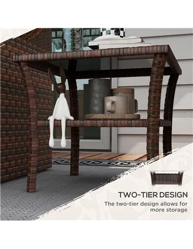 Outsunny Two-tier PE Rattan Square Coffee Table - Brown